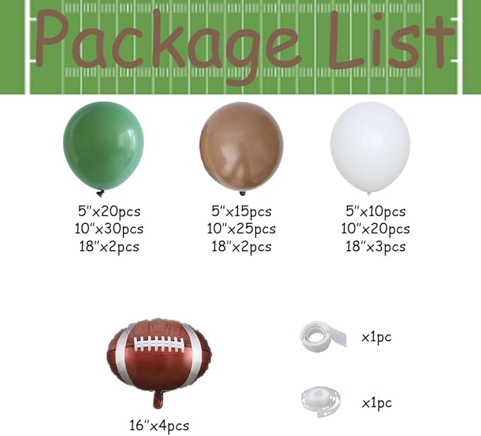 Football Balloon Garland Arch Kit 131Pcs Sage Green and Coffee Brown Balloons with Football Foil Balloon for Touch Down Rugby Super Bowl Sport Theme Party Decorations