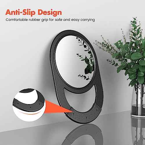 TASALON Unbreakable Hand Mirror, Hand Mirrors with Handle, Salon, Barber Mirror for Hair, Anti-Slip Hand Held with Rubber Grip for Travel, Makeup, Shaving, Shower, Camping - Black