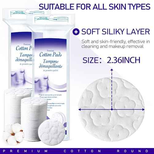 400 Count Cotton Pads for Face, Round Makeup Remover Pads 100% Pure & Organic Cotton Rounds for Face Cleansing, Lint-Free Facial Pads (100 Count (4 Pack))