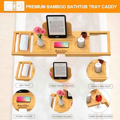 Bathtub Tray - Bath Tray Expandable - Bath Tub Tray Table for Bathtub, Ajustable Size, Fits Most Tubs