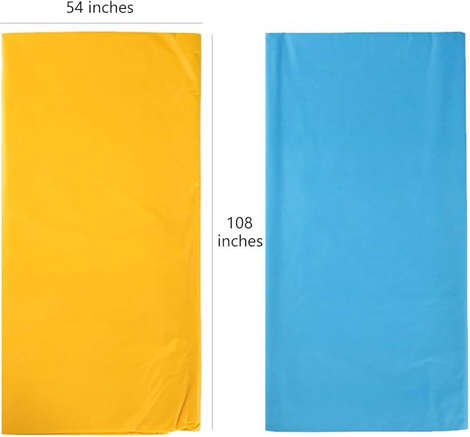 Plastic Tablecloths,Disposable Table Covers,Baby Shower Party Tablecovers,Table Cloths for Picnic Birthday Wedding Parties 8 ft Rectangle Use,54 x 108 Inches,2 Pack,Light Blue,Yellow.