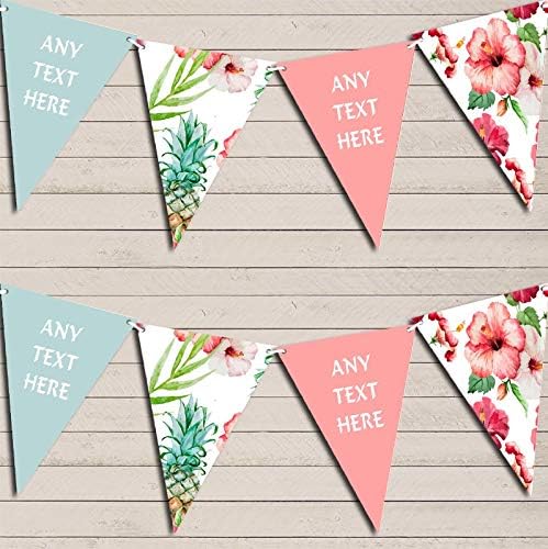 Watercolour Tropical Floral Hawaiian Beach Lei Luau Pretty Personalized Birthday Party Bunting - Hanging Party Decoration - Birthday Party Banner Garland | Decorative Party Supplies