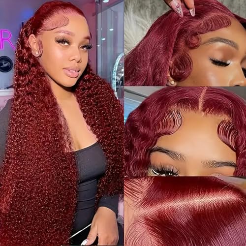 ULRICA Burgundy Wig Human Hair Water Wave 99J Burgundy Lace Front Wigs Human Hair Wigs for Women 13x4 HD Lace Front Wigs Human Hair Pre Plucked Wine Red Wigs Burgundy Wig 28 Inch