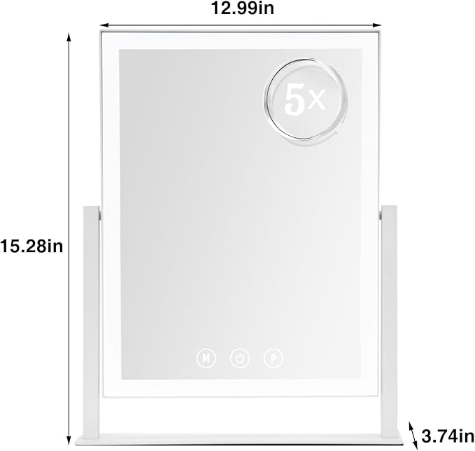 Lighted Makeup Mirror, Hollywood Vanity Mirror with 5X Magnification Mirror, 360°Rotation Touch Control, 3 Color Lighting for Desks Bedroom Dressing Room, Small