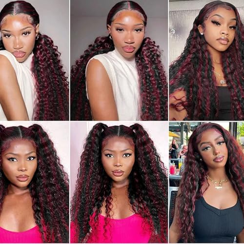 Highlight Bundle P1B99J Deep Wave Human Hair Bundles Two Tone Black Mixed With 99J Burgundy 3 Bundles 24 24 24 Inch Ombre Wine Red Bundle Hair Weave