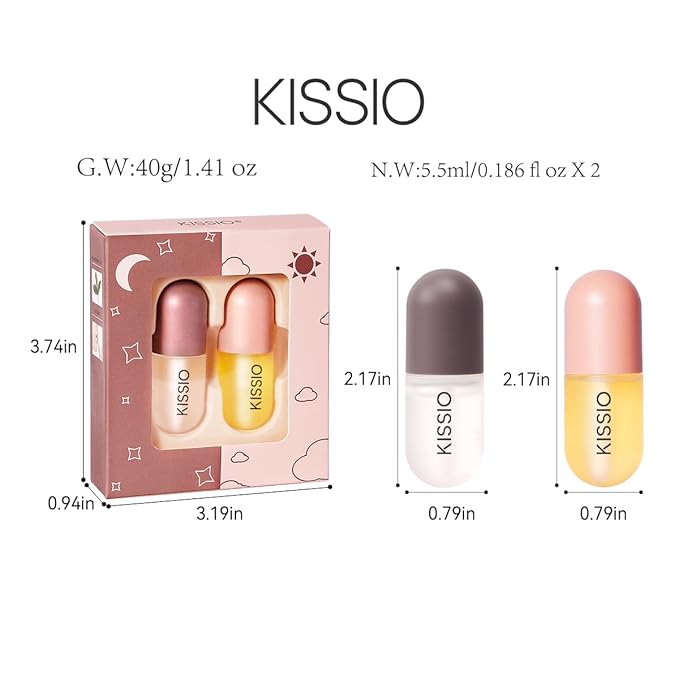 KISSIO Lip Plumper Set,Natural Lip Plumper,Lip Care, Lip Plumper Gloss,Lip Moisturizing Beautiful,Day Ues And Night Ues Set(2PCS)