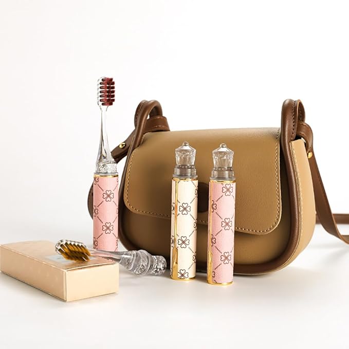 CMHX Foldable Travel Toothbrush Set,Compact Head,Mini Toothbrush with Toothbrush Case,Soft Bristled Travel Toothbrushes for Adults (Leather Handle Apricot 1 Set)