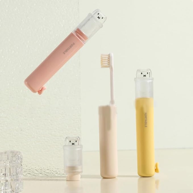 Portable 2-in-1 Travel Toothbrush Set with Compact PP Case and Soft Bristles for Gentle Cleaning, Integrated Toothpaste Storage Holder for On-the-Go Dental Care(White)