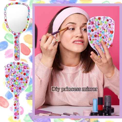 Jetec 8 Pcs Small Handheld Hand Mirror Compact Travel Makeup Mirror Handheld Cosmetic Personal Portable Vanity Glass 3.15 x 7.09 Inch (Blue,Green,Pink,Purple)