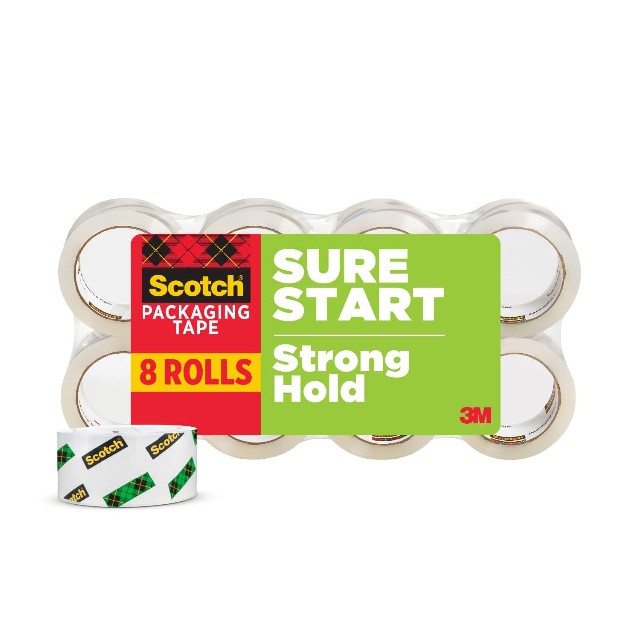 Scotch Sure Start Packing Tape, Clear, Quiet Unwind and Easy Start, 1.88 in. x 54.6 yd., 8 Tape Rolls