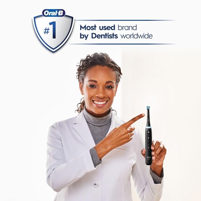 Oral-B iO Deep Clean + Whiten Rechargeable Electric Toothbrush with Visible Pressure Sensor, 2 Minute Timer, 5 Cleaning Settings, 1 iO5 Limited, 3 Toothbrush Heads, Travel Case & Refill Holder, Black