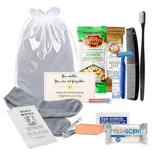 Homeless Care Package (5 Count) ? Complete Hygiene Kits for Homeless Includes Food, Socks, First Aid and Personal Care Items ? Ideal Homeless Blessing Bag for Outreach and Charity