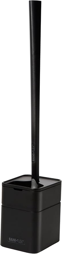 Broombi Sani-Flex Toilet Brush Squeegee and drip-Less Holder Set with a Patented Silicone Bristle-Free Head - no Mess, no clinging gunk or Poo, Super Clean Solution (Black)