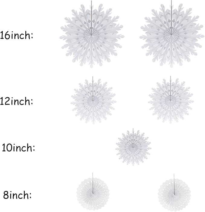 Snowflake Snow White-Silver Christmas-Frozen Party-Decorations - 9pcs Winter Girl Birthday New Year Paper Fan Banner Stareamers, Wonderland Party Supplies Decor Lasting Surprise