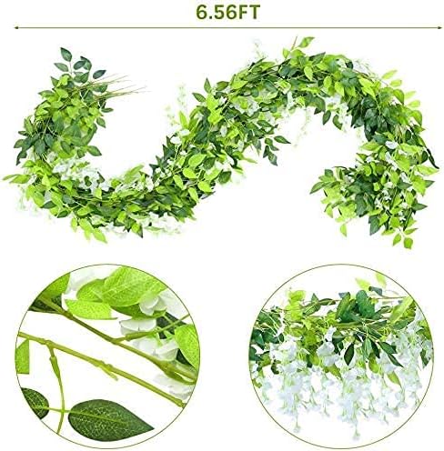 5pack Flower Garland Artificial Wisteria Garland Vines Faux Wisteria Vine Fake Hanging Flowers for Wedding Floral Decor-Total 33ft (White)