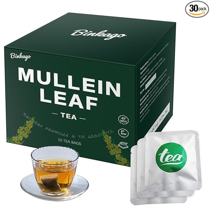 Mullein Leaf Tea,Mullein Tea Bags for Lungs Ginger & Elderberry Blend 15 Tea Bags for Clear Breathing & Wellness,Caffeine-Free (Mullein Leaf Tea)
