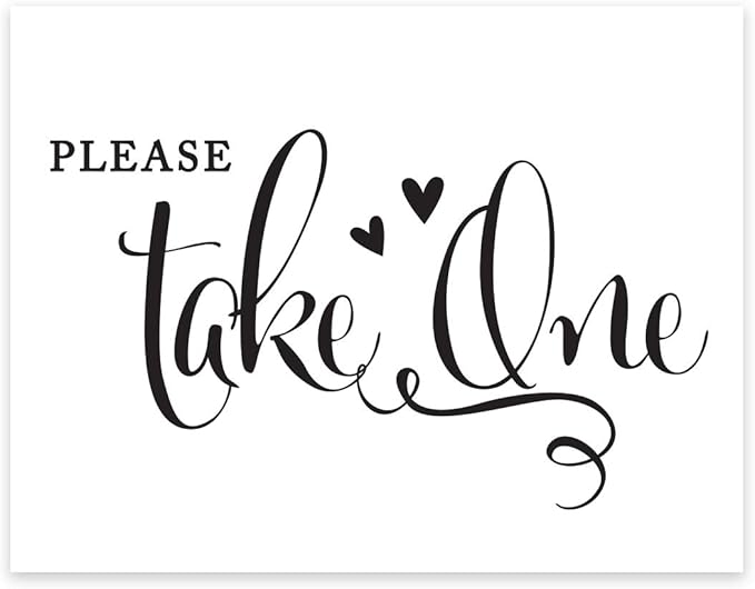 Andaz Press Wedding Party Signs, Formal Black and White, 8.5-inch x 11-inch, Please Take One Favors & Gifts Sign, 1-Pack