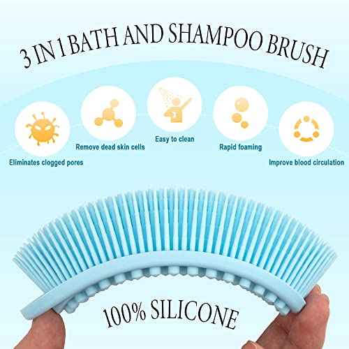 3 Pack Silicone Body Scrubber, Exfoliating Soft Loofah, Scrubber Fit for Sensitive and All Kinds of Skin, Clean Sanitary, Rapid Foaming Black+blue+pink
