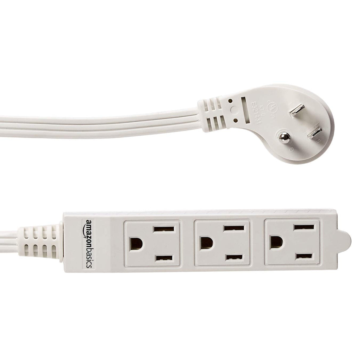 Amazon Basics 3-Prong Indoor Rectangle Extension Cord Power Strip, Flat Plug, Space-Saving, Grounded, 13 Amps, 1625 Watts, 125 VAC, 6 ft, White, 2-Pack