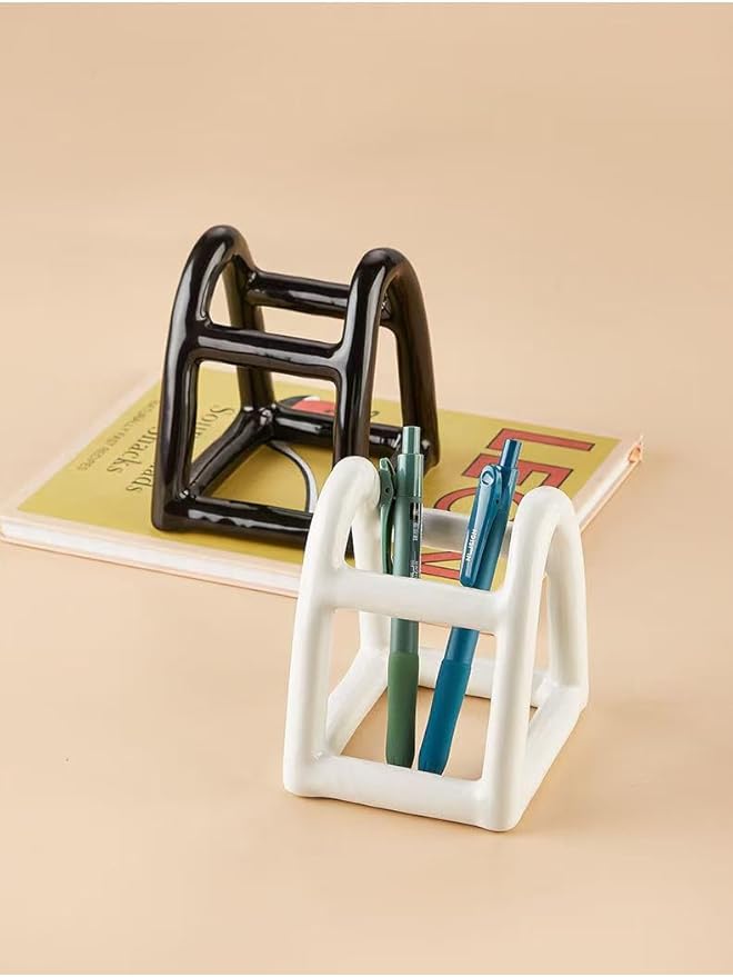 Handmade Ceramic Holder Stand for Toothbrushes, Makeup Brushes, and Pens - Minimalist Design for Bathroom Vanity and Countertops Decor (Black)