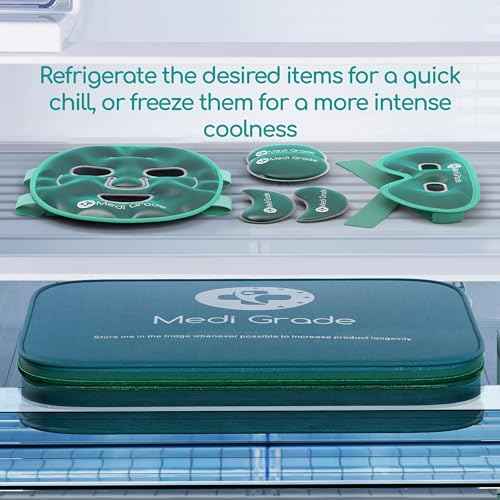 Medi Grade Cooling Ice Face Mask and Cooling Eye Mask for Puffy Eyes & Migraine Relief - Self Care Face Ice Pack with ChillGel Face Ice Mask Technology - Cooling Face Mask, Eye Pads and Bag