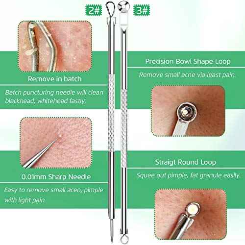5PCS Blackhead Remover Comedone Extractor, Curved Blackhead Tweezers Kit, Professional Stainless Pimple Acne Blemish Removal Tools Kit for Manual
