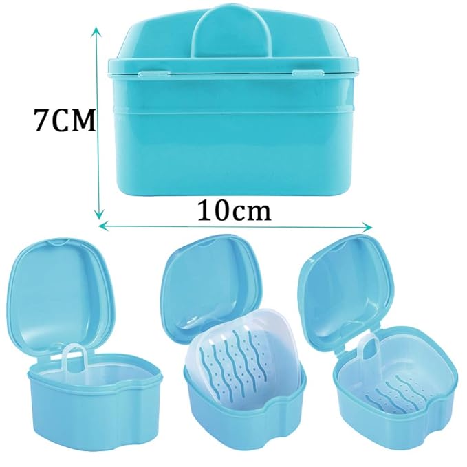 Denture Bath Box Cup, Complete Clean Care for Dentures, Clear Braces, Mouth Guard, Night Guard & Retainers,Traveling (Pink & Purple)