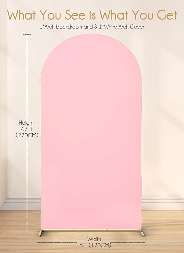 Minetom 7.2ft Metal Arch Backdrop Stand with Wedding Arch Cover Spandex, Wedding Balloon Arch Square Frame for Birthday Party Baby Shower Graduation Ceremony Decoration, Pink