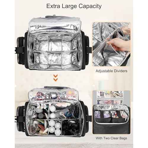 Relavel Rolling Makeup Train Case, Hairstylist Traveling Bag with 4 Wheels, Heat Insulation Full Layer, Adjustable Dividers, Hair Tools and Cosmetics Storage Organizer Trolley Suitcase Makeup Cart
