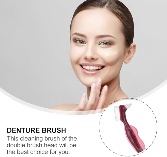 3pcs Double-Headed Denture Cleaning Brush Hard-bristled False Teeth Toothbrushes for Denture Care and Oral Red Green Blue