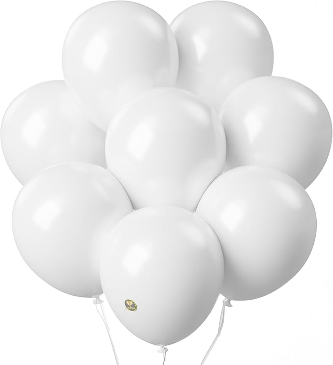 AFTERLOON® Biodegradable Balloons White 12 Inch 100 Pack, Matte Color Thickened Extra Strong Latex Helium Float, for Baby Shower Gender Reveal Garland Arch Wedding Birthday Party Decorations