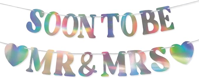 Soon To Be Mr & Mrs Banner, Bridal Shower Sign, Pre-Strung Laser Wedding Banner Decorations, Engagement Banners for Mantle Hanging Sign Couples Shower Decorations