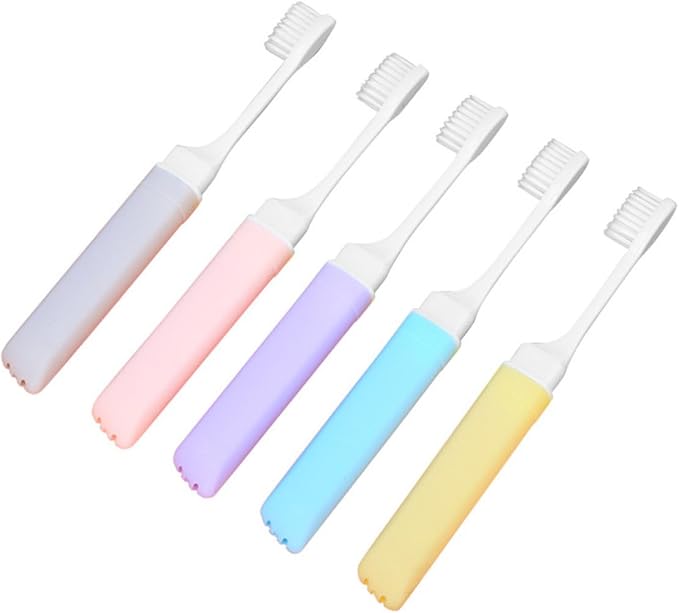 SMASOLO 5Pcs Foldable Soft Bristle Toothbrushes Portable Compact Travel Toothbrush for Adults Household Use Gentle Gum Care Material Random Color