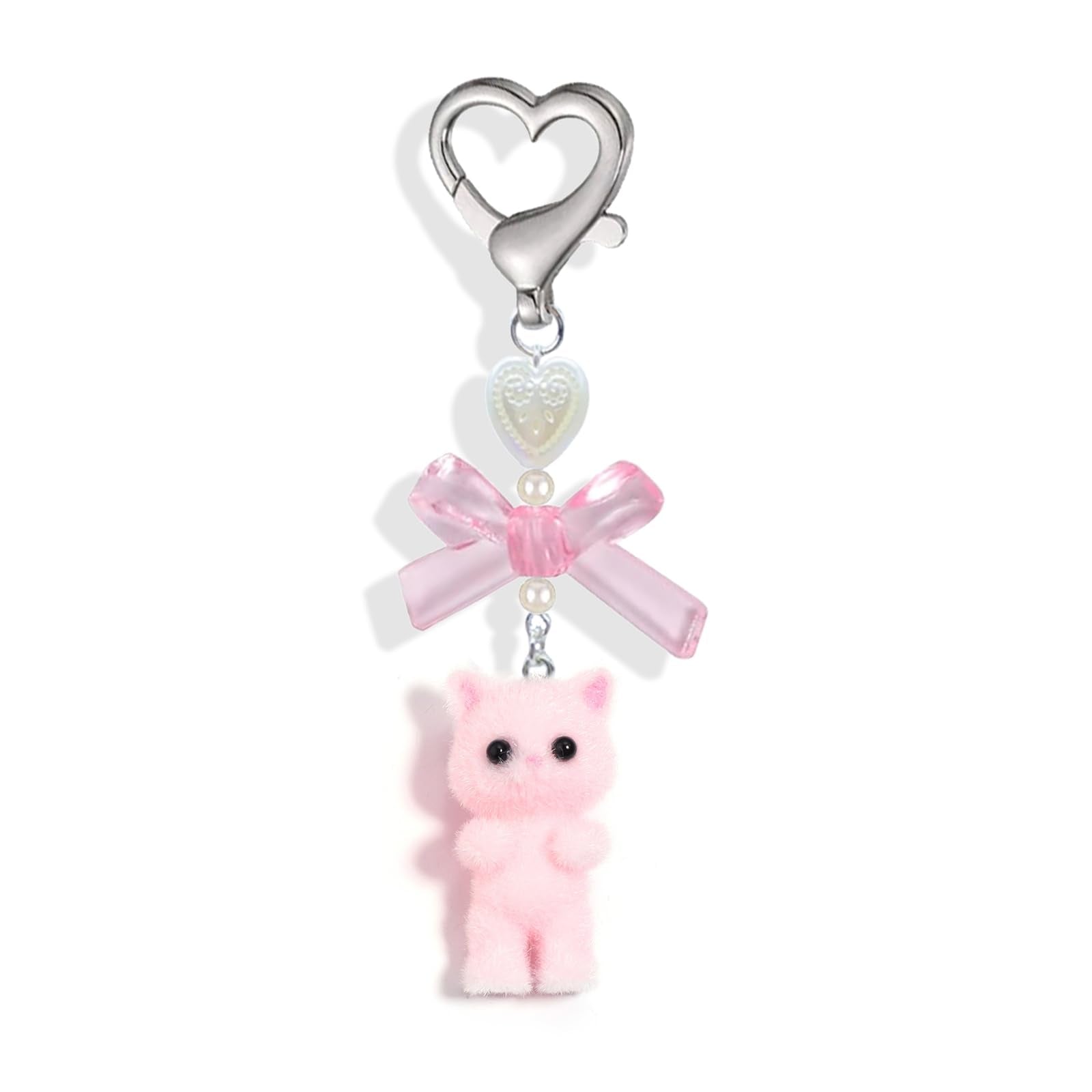 Agromusk Cute Cat Keychain,Fuzzy Kitty Cat Decor Gifts for Cat Lovers Girlfriend Y2K Heart Bow Ornament Pendent Women Girls Kawa