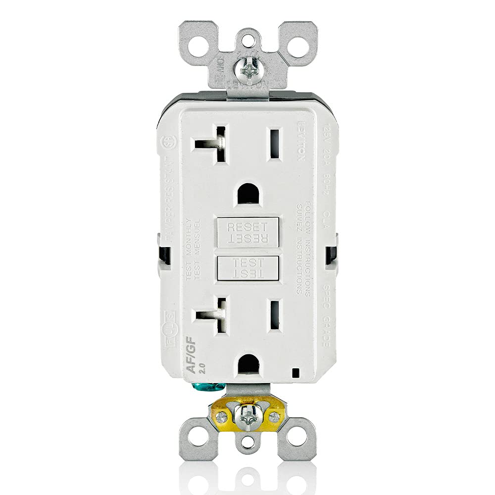 Leviton Dual-Function AFCI/GFCI Outlet, 20 Amp, Self Test, Tamper-Resistant with LED Indicator Light, Protection from Both Electrical Shock and Electrical Fires in One Device, AGTR2-W, White