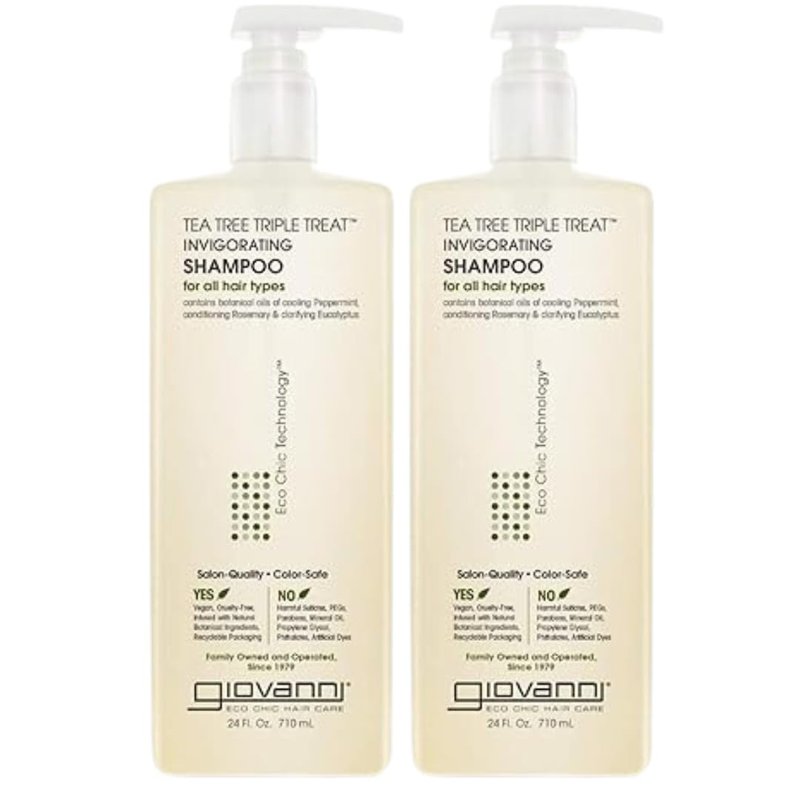 GIOVANNI Tea Tree Triple Treat Invigorating Shampoo - Cooling Peppermint, Eucalyptus & Rosemary, Strengthen & Rejuvenate Hair & Scalp, Salon Quality, Paraben Free, Tea Tree Shampoo - 24 oz (Pack of 2)