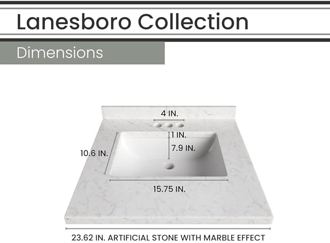 Hanover Lanesboro 24'' Vanity Cabinet with Sink Combo for Bathroom, Powder Room | Pre-Assembled Cabinet | 2 Doors | Accent Mirror | Artificial Stone Countertop, White Cabinet | HANVN0105-24-0WH