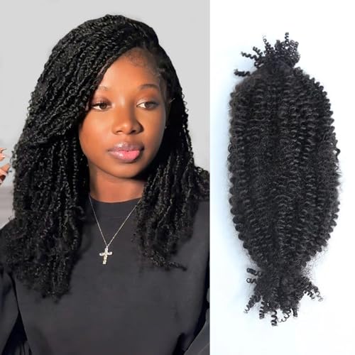 Afro Kinky Curly Human Hair Bulk Springy Twist Hair Extensions For Twist Braiding Locs Hair Pre-Separated Springy Afro Twist Human Hair Extensions 22 Inch 100g