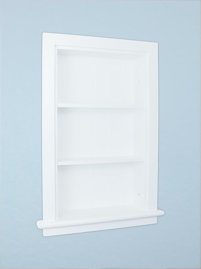 14x24 Recessed Wood Bathroom Niche Medicine Cabinet Replacement w/ Ledge, Wall Niche Medicine Cabinet Replacement, In The Wall Between Studs Bathroom Cabinet Insert Shelf/Shelves, Beadboard, White