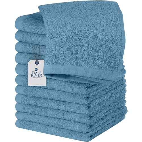 DAN RIVER 100% Cotton Wash Cloths 12 Pack [12x12] Soft & Absorbent wash Cloths for Your face, Gym, Hotels & Spa Perfect for Everyday Use Fingertip Towels, Medium Blue
