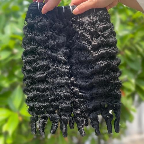 Burmese Curly Bundles Human Hair 14 16 18 Inch 12A Grade 100% Unprocessed Brazilian Virgin Hair Weave with Spriral End 3c4a Quick Weave Real Human Hair Extensions For Black Women Natural Black