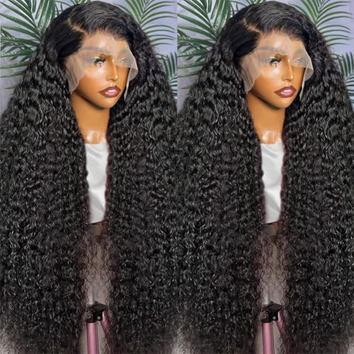 SQU&CIR 28 Inch Deep Wave Lace Front Wigs Human Hair 180% Density 13x4 HD Lace Front Wigs Deep Curly Lace Frontal Wigs Pre Plucked with Baby Hair