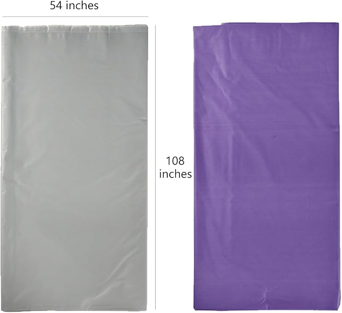 Plastic Tablecloths,Disposable Table Covers,Baby Shower Party Tablecovers,Table Cloths for Birthday Wedding Parties 8 ft Rectangle Use,54 x 108 Inches,2 Pack,Purple,Silver Grey.