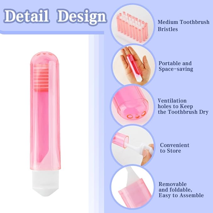 Travel Toothbrush 3Pcs Travel Toothbrush Set Mini Toothbrushes Soft Portable Toothbrushes Travels with Tooth Brush Cover Small Folding Toothbrush Individually Wrapped for Travels Home Orange Blue Pink
