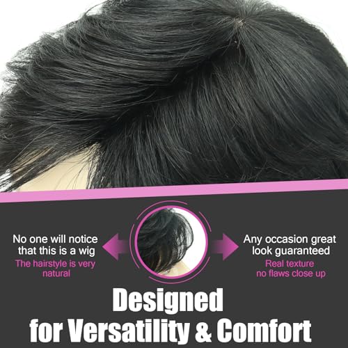 Toupee for Men Human Hair Men¡®s Full head mask Straight hair Wig Short Straight hair Hair Fluffy Realistic Hair Wig Thin Skin Daily Party Costume Wig for Male(black)