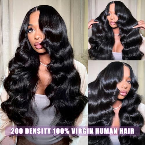 Body Wave Lace Front Wigs Human Hair 13x6 HD Lace Front Wigs Human Hair 200 Density Brazilian Virgin Wigs Glueless Lace Frontal Wig for Women Natural Black Pre Plucked 20 Inch