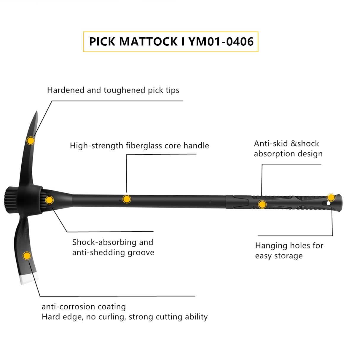 glorousamc Forged Adze Pick, Weeding Mattock Hoe Pick Mattock with Fiberglass Handle, Garden Pick, Great for Loosening Soil, Archaeological Projects (5LB-with 36" Fiberglass Handle)