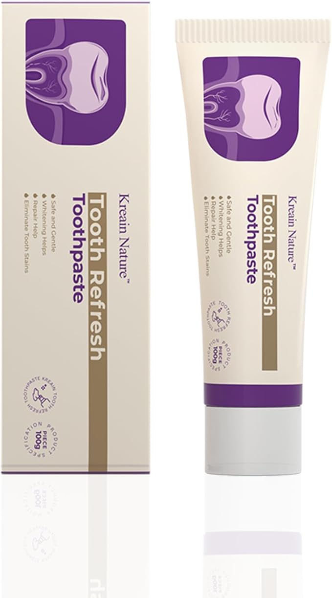 Kreain Nature Whitening Toothpaste, Fresh Breath Formula, Natural Oral Care & Enamel Repair, Helps Remove Coffee, Tea & Wine Stains, Fresh Minty Gel, 3.5 Oz Tube