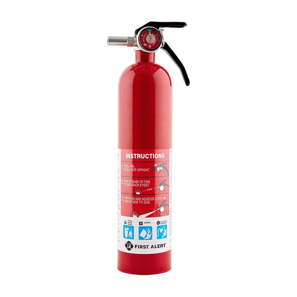 First Alert Fire Extinguisher for Home, Standard Rechargeable Compliance Unit, UL RATED 1-A:10-B:C, HOME1, Red, 1-Pack