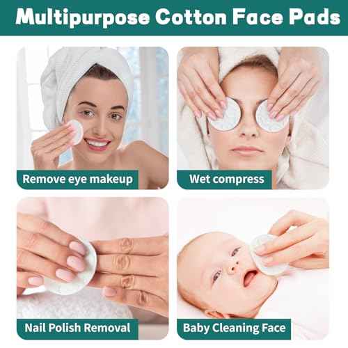 Premium Cotton Rounds for Face, 300 Count Makeup Remover Pads, 100% Pure & Natural Facial Cleansing Round Pads, Hypoallergenic, Lint-Free